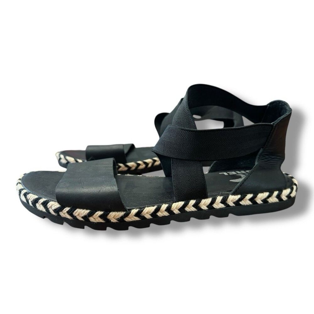 Sorel Ella II Black Strap Espadrille Sandals Stretch 1936691010 Women’s Size 9